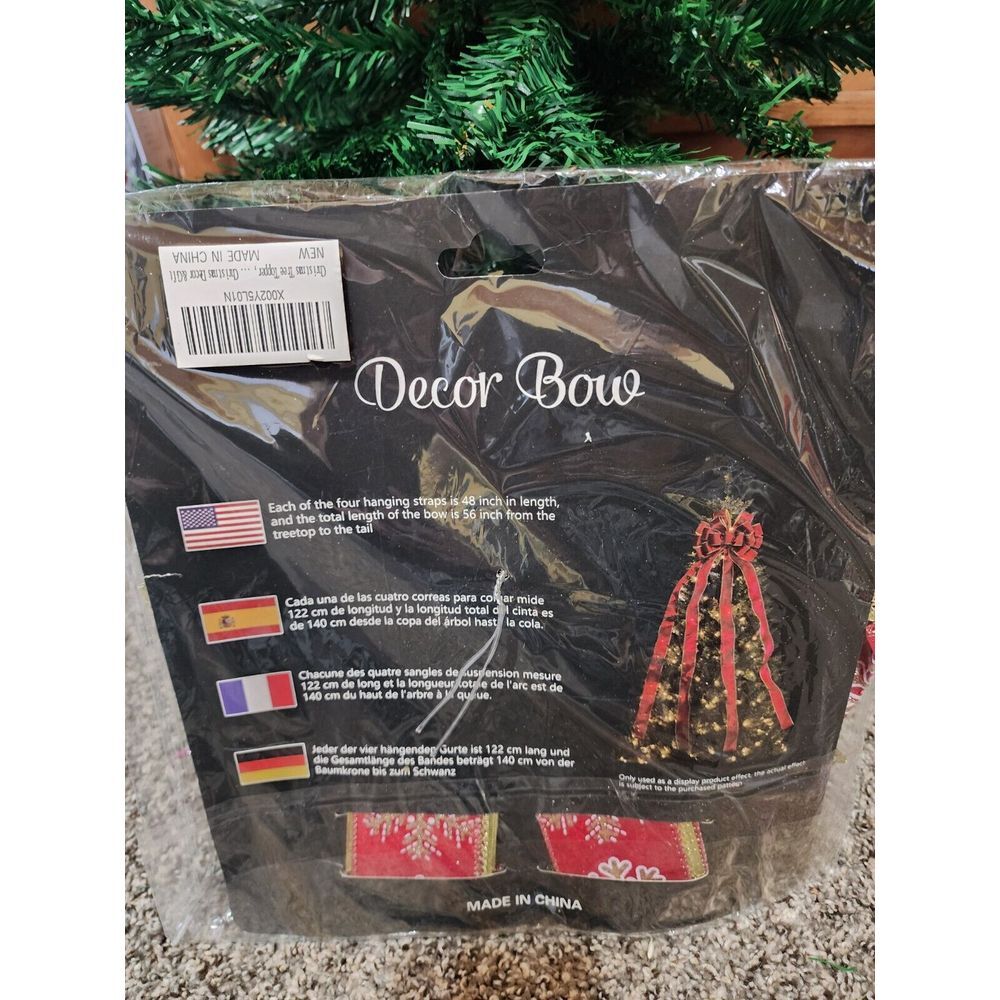 Christmas Tree Topper Bow with Glitter Satin Mesh Streamer Decor 56 Inches - Picture 3 of 4